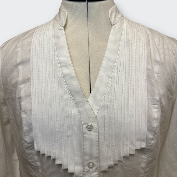 EXPRESS Essential White Cotton Pintuck Shirt M | Cottage Academia Boho Romantic - Picture 6 of 10